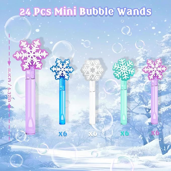 YQUQWN 24 PCS Christmas Winter Bubble Wands, Snowflake Bubbles for Kids, Perfect for Winter Party Gifts, Class Rewards,Birthday Supplies and Christmas Stocking Stuffing
