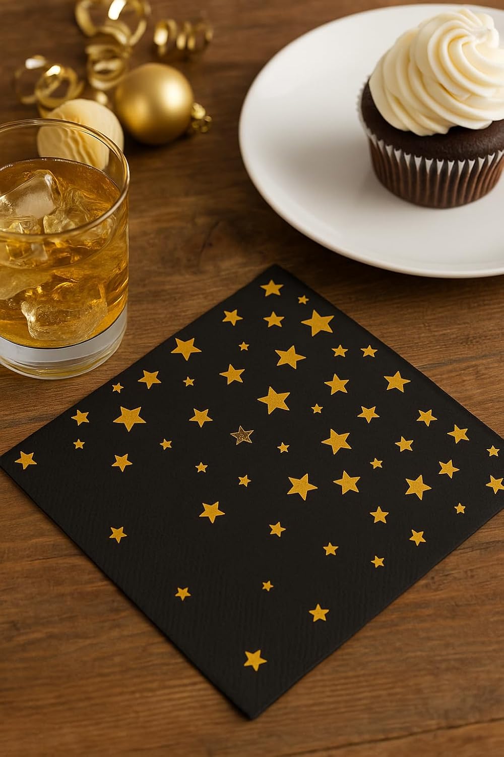 Black and Gold Cocktail Napkins- 100 Pack 2-Ply Disposable Napkins for Birthdays, Weddings, Holidays, and Special Events