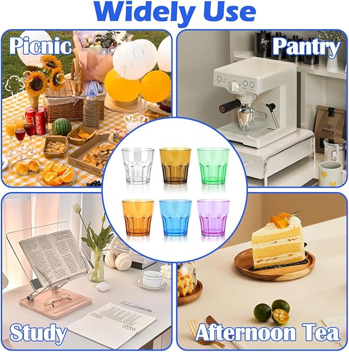 Plastic Drinking Glasses Set of 6, Unbreakable Coloured Water Tumbler, Acrylic Plastic Cups, Reusable Kids Drinking Cups for Children Kitchen Picnic Party Juice Whiskey Wine (6pc-6color-160ml/5.4oz)