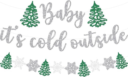 Baby It's Cold Outside Banner Christmas Baby Shower Decoration Winter Holiday Snowflake Welcome Newborn Party Supplies