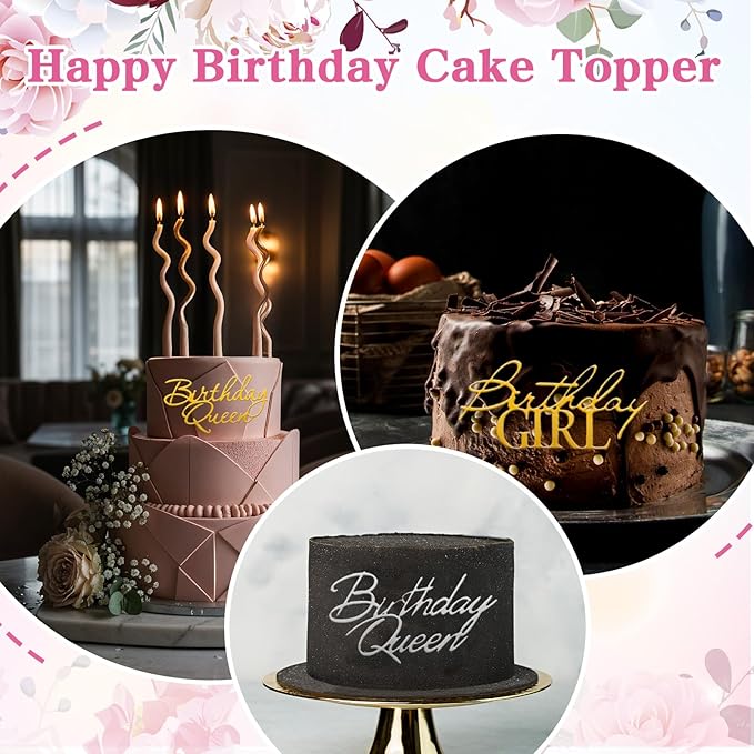 14pcs Birthday Queen Cake Topper Acrylic Gold Happy Birthday Queen Cake Topper for Women Queens Birthdays Decorations Cakes Decoration for Women Girls Valentine's Day Mother's Day