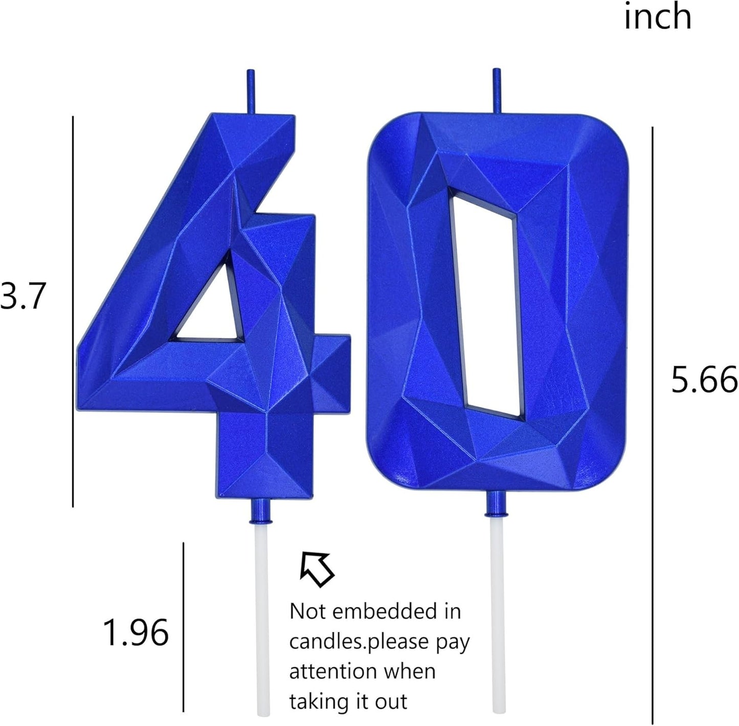 DERVENTA Large Birthday Candle Number 3D Blue 3.7 inch Party Celebration Anniversary Decoration Cake Topper 1 Piece (Number 40 Blue)