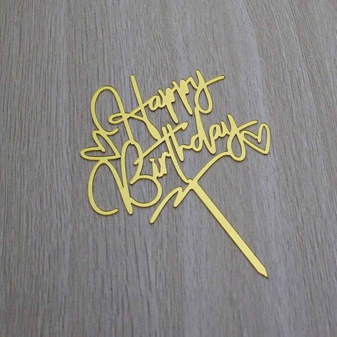 Happy Birthday Cake Topper - Birthday Party Decorations, Mirror Gold Acrylic
