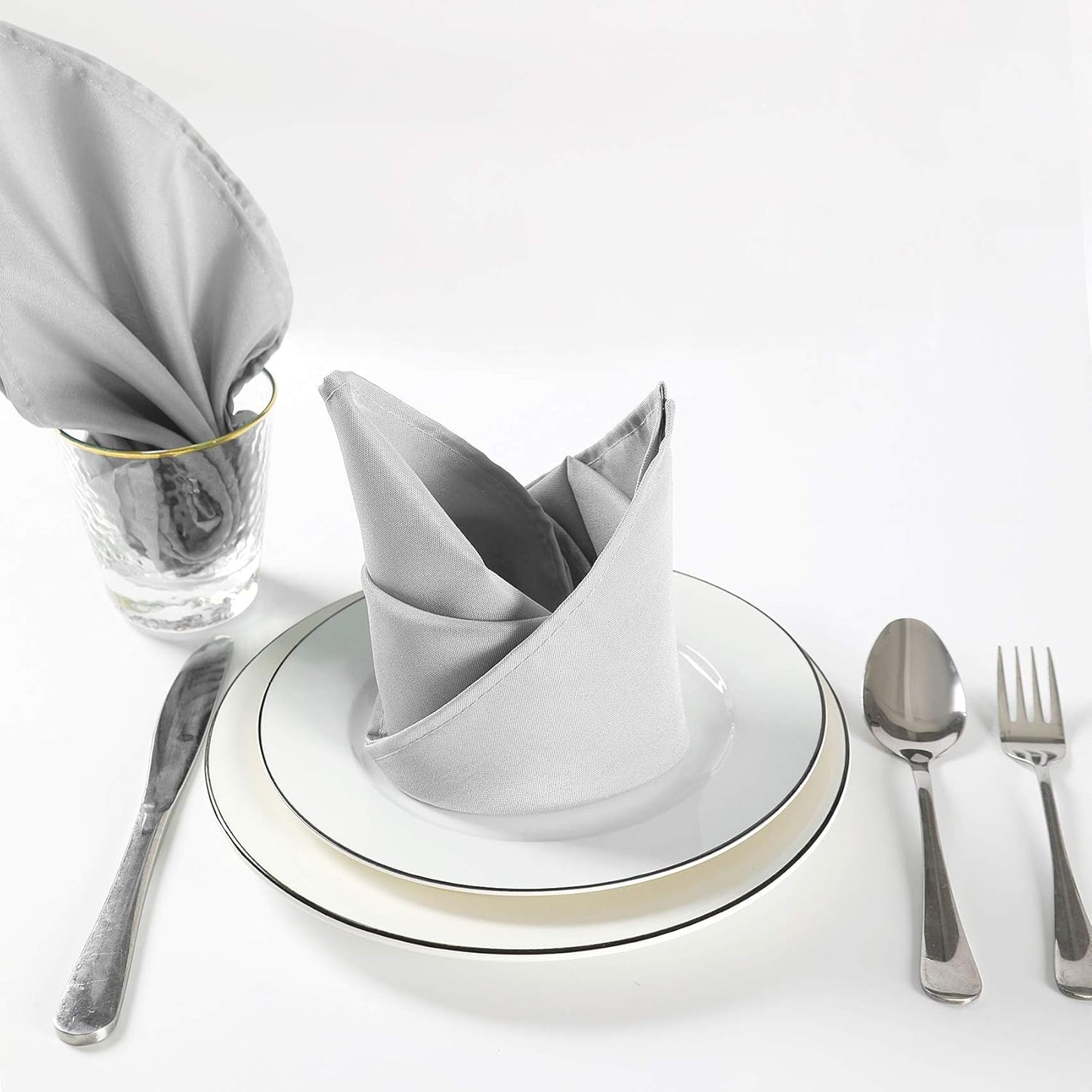 Cloth Napkins 17x17 inch Washable Polyester Dinner Napkins Soft Table Napkins for Wedding Party Dining Banquet(Silver,100PCS)