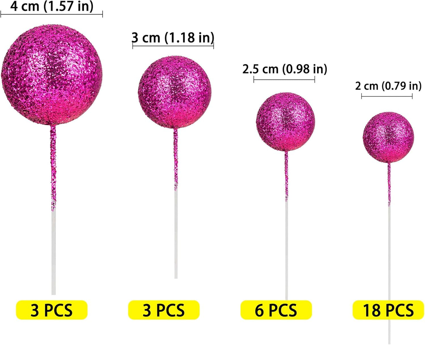 30Pcs Glitter Balls Cake Topper DIY Cake Insert Toppers Ball Cake Picks Cupcake Topper for Birthday Party Baby Shower Wedding Cake Decoration Deep Purple