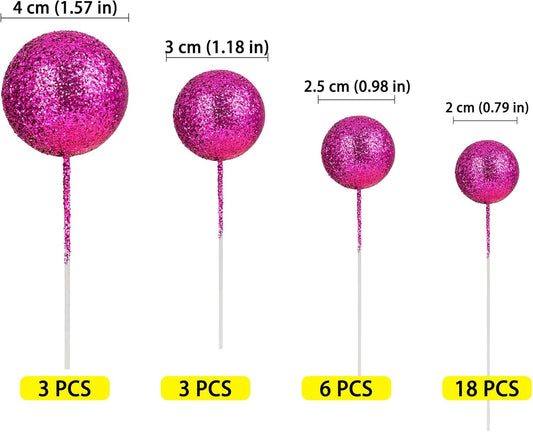 30Pcs Glitter Balls Cake Topper DIY Cake Insert Toppers Ball Cake Picks Cupcake Topper for Birthday Party Baby Shower Wedding Cake Decoration Deep Purple