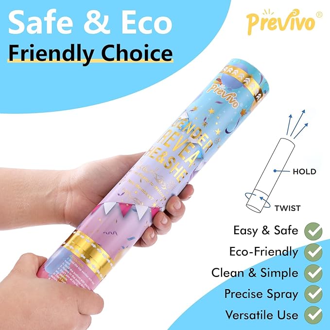 Prvivo 6 Pack Gender Reveal Confetti Cannon, Biodegradable Powder & Confetti Poppers (Blue/Pink), Safe Air Compressed Gender Reveal Cannons Kit for Huge Group Photos & Party