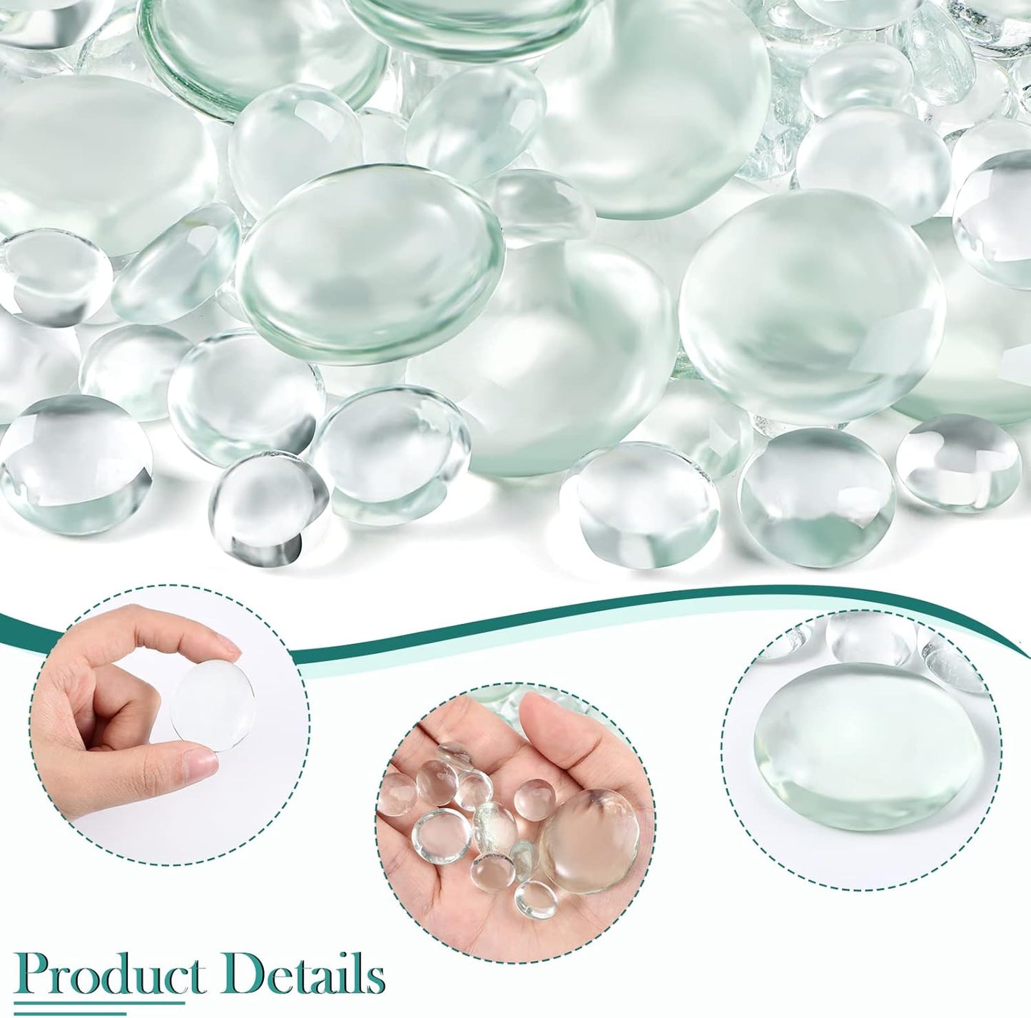 Honeydak 300 Pcs Flat Glass Marbles for Vases Glass Pebbles Floral Fish Tank Rocks for Vases Table Scatter Aquarium Decor (2.4LB) (Clear)