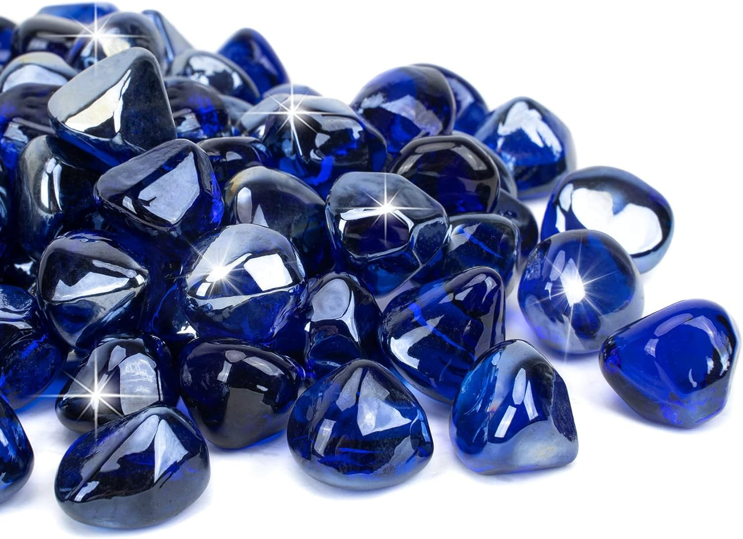 Mr. Fireglass 10 Pounds Blended Fire Glass Diamonds for Fireplace Fire Pit & Lanscaping - 1 inch High Luster Cobalt Blue Fire Rocks