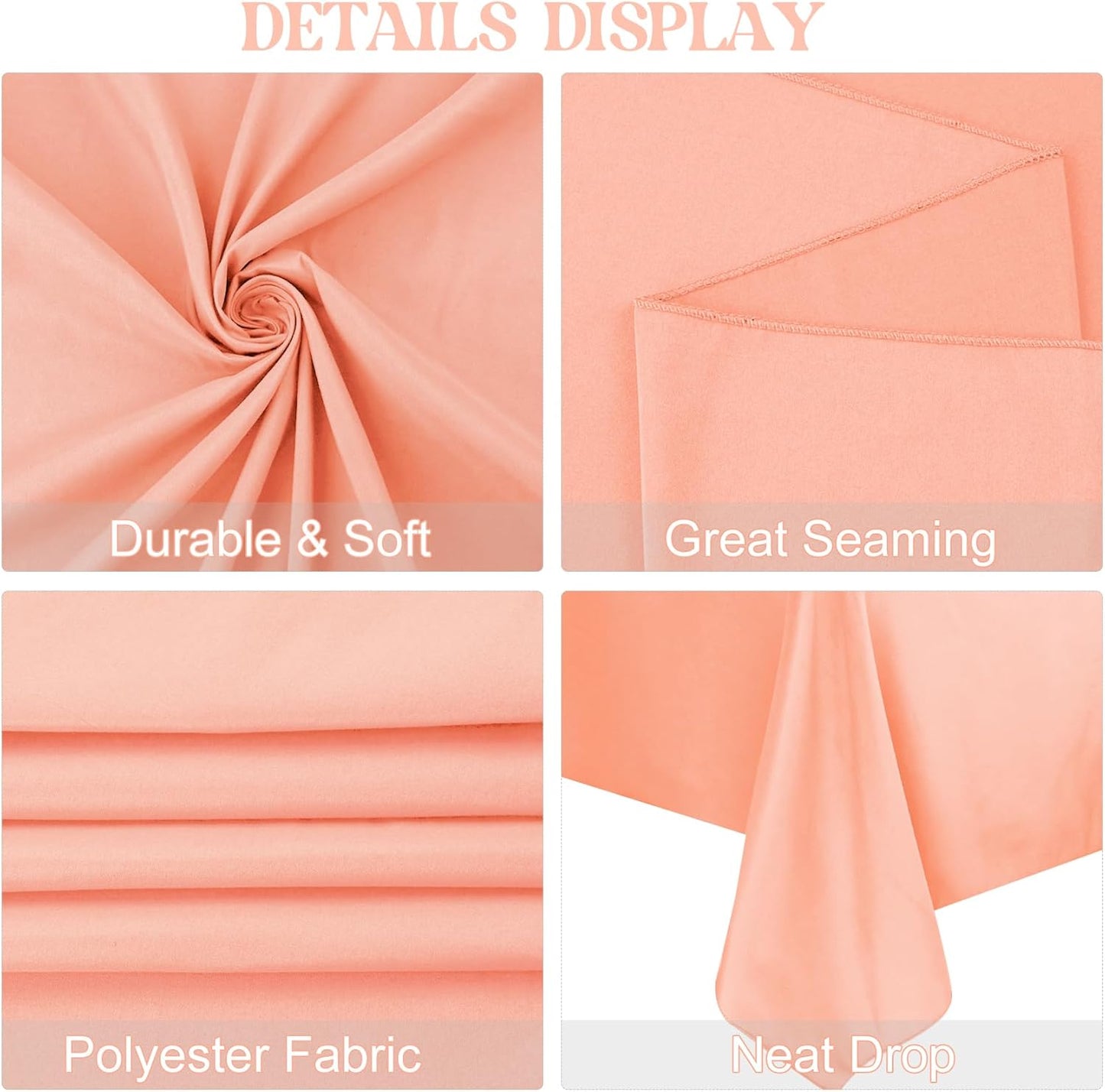 4 Pack Rectangle Tablecloth for 6 Foot Tables Washable Polyester Table Cover for Wedding Dining Table Parties Banquet（60x102 Peach Coral）