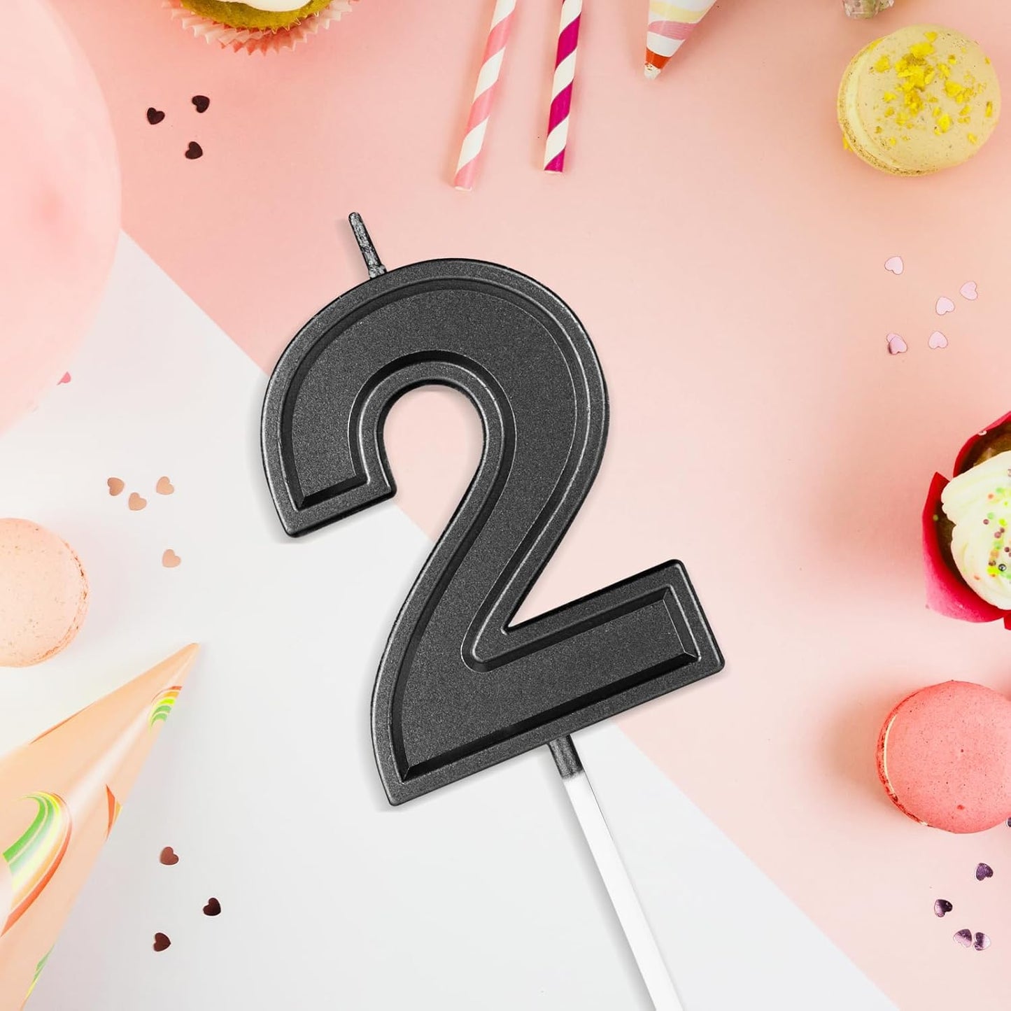 BEAN LIEVE Black Birthday Candles Number 2, Black Number Candles, Cake Number Candles for Birthday Parties and Wedding Anniversary Celebrations