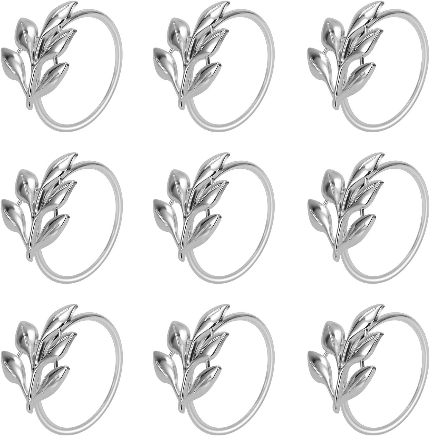 KPOSIYA Set of 6 Leaf Napkin Rings Metal Gold Napkin Holder Table Napkin Rings for Thanksgiving Day Christmas Dinning Table Parties Everyday (Ye Zi-Silver 6)