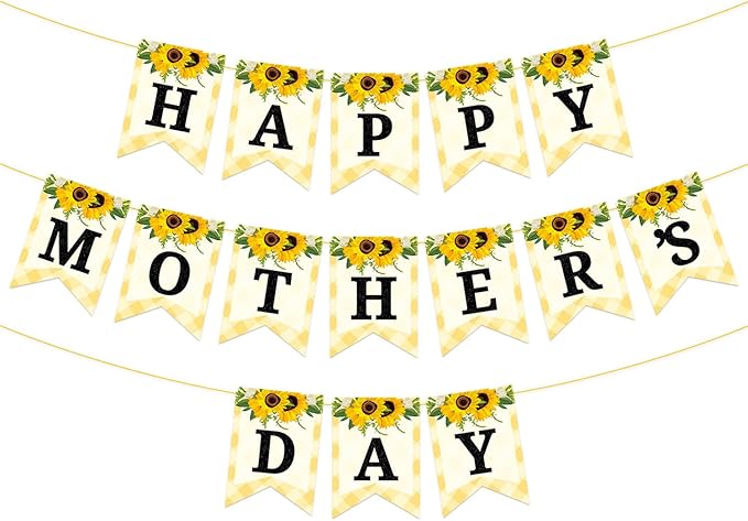 Happy Mother's Day Banner Set Decoration for Mother's Day Party Decorations Backdrop Garland for Mom Glitter Garland Photo Props (Yellow Sunflower)