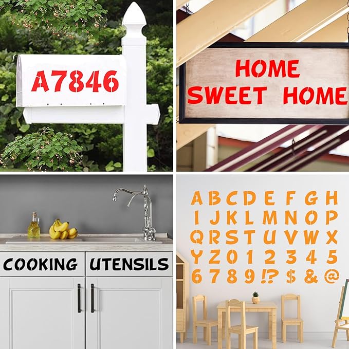 BAMIDELE 2 Inch Letter and Number Stencils, 40 Pcs Reusable Plastic Alphabet Spray Paint Stencils for Painting on Wood, Wall, Fabric, Rock, Chalkboard, Door Porch, Signage, DIY Craft Decoration
