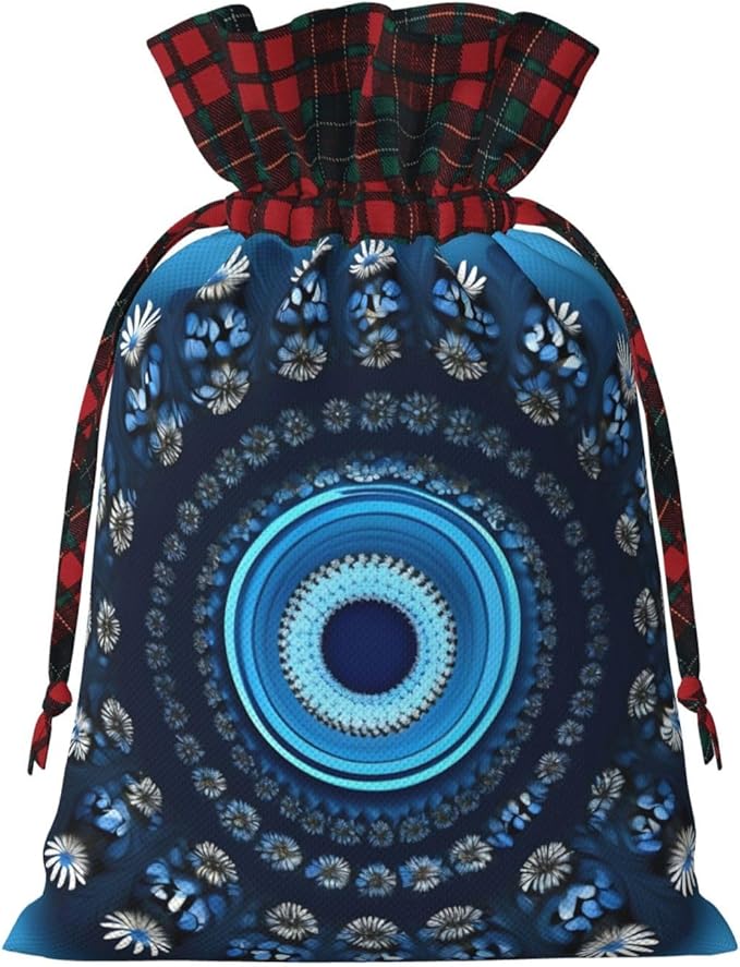 PULaif Blue Mini Flower Swirl Christmas Drawstring Gift Bags, Large Size Christmas Bags For Gifts Party Favors, Xmas Gift Bags