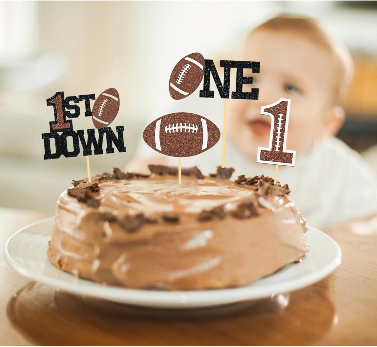 24Pcs Football 1st Birthday Cupcake Toppers, First Birthday Football Cake Decorations, Football Cupcake Toppers for Football Baby Shower Decoration (1st birthday)
