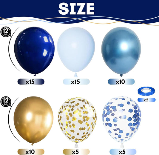Navy Blue Gold Balloon, 60 Packs 12 Inch Metallic Blue and Macaron Blue Balloons with Metallic Gold Confetti Balloons for Birthday Party Decorations, Wedding, Bridal Shower, Baby Shower, Graduate