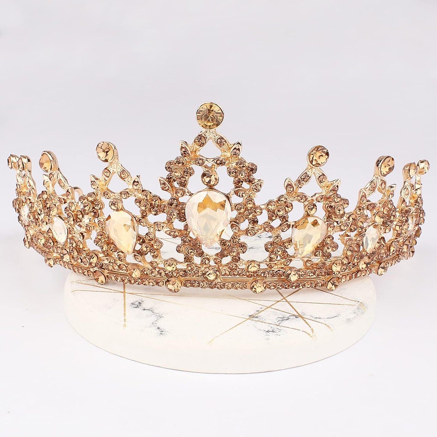 CAVETEE Champagne Gold Crowns for Women Baroque Queen Birthday Tiara Luxurious Rhinestones Crown Wedding Bridal Crown Birthday Party Headbands Princess Party Prom Tiaras and Crowns for Women