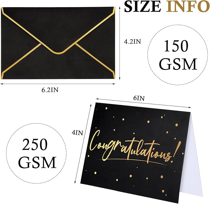 100 Pack Congratulations Cards with Envelopes All Occasion Congrats Greeting Card for Engagement,Business,Baby Shower,Wedding Graduation Party, 4 x 6 In(Black)