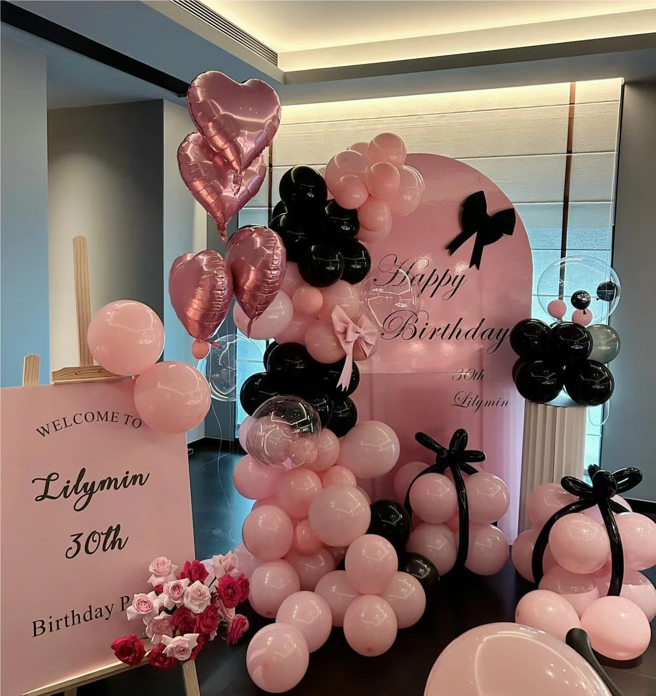 Pink Black Balloon Garland 138 PCS 18In 10In 5In Latex Balloons Arch Kit for Bachelorette Bridal Shower Baby Shower Birthday Graduation Anniversary Party Decors (Pink Black)