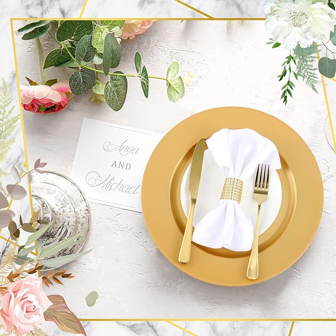 Tanlade 12 Pcs 13 Inch Charger Plates Bulk Round Wedding Chargers Plastic Dinner Plates for Table Setting Wedding Party Decoration (Gold)