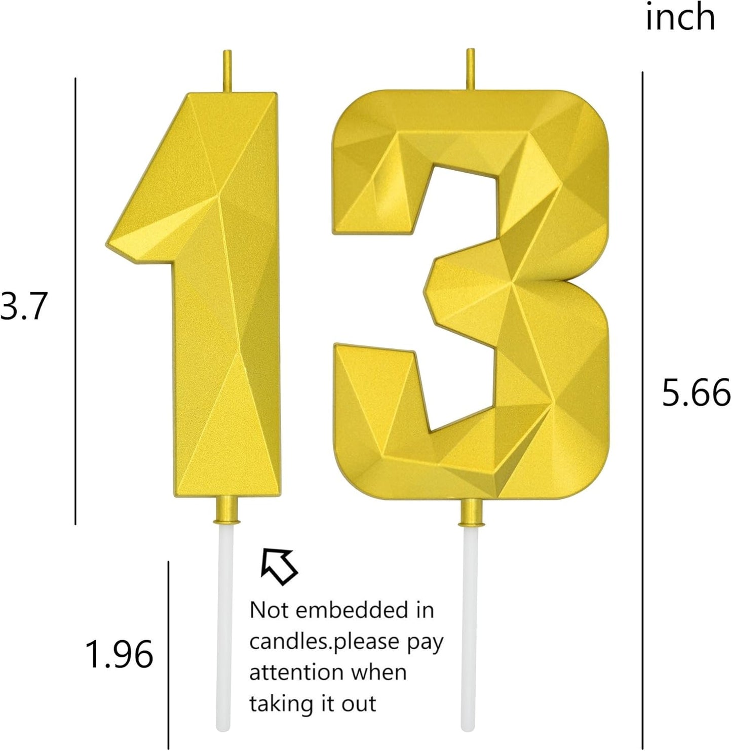 DERVENTA Large Birthday Candle Number 3D Gold 3.7 inch Party Celebration Anniversary Decoration Cake Topper 1 Piece (Number 13 Gold)