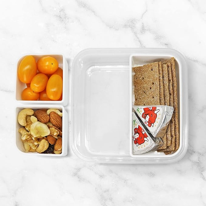 carrotez 3 Compartment Snack Container, Small Divided Food and Snack Container with Lids for Adults, Microwave Safe, BPA Free, Reusable, 2.4 Cup (570ml)