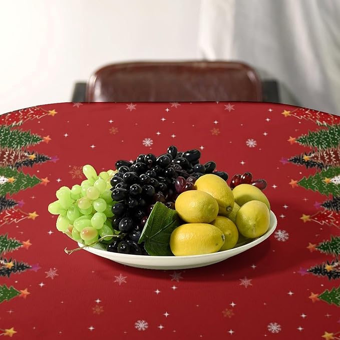 YCness Christmas Tablecloth Christmas Trees Snowflake Colorful White Black Green Red Table Cover Washable Seasonal Table Decor for Party Picnic Dinner 60x90 Inch Rectangle