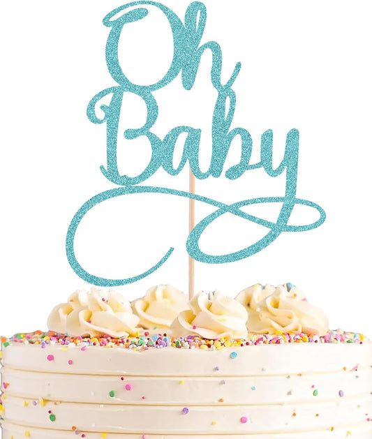 Oh Baby Cake Topper - Sky Blue Baby Birthday Party Cake Decoration Supplies, for Baby Shower/Gender Reveal Party Photo Booth Props