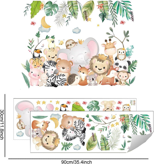 Cute Elephant Lion Panda Door Wall Stickers Baby Nursery Children's Room Wall Decor, Reusable Vinyl, Peel and Stick, Kids Mural Stickers