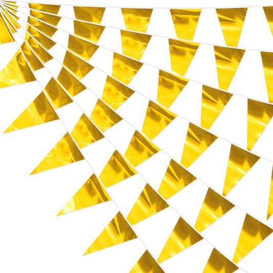 32.8FT Gold Glitter Triangle Pennant Banner Flag Metallic Bunting Fabric Garland for Christmas Graduation Wedding Engagement Anniversary Bachelorette Birthday Bridal Shower Valentine's Party Decor