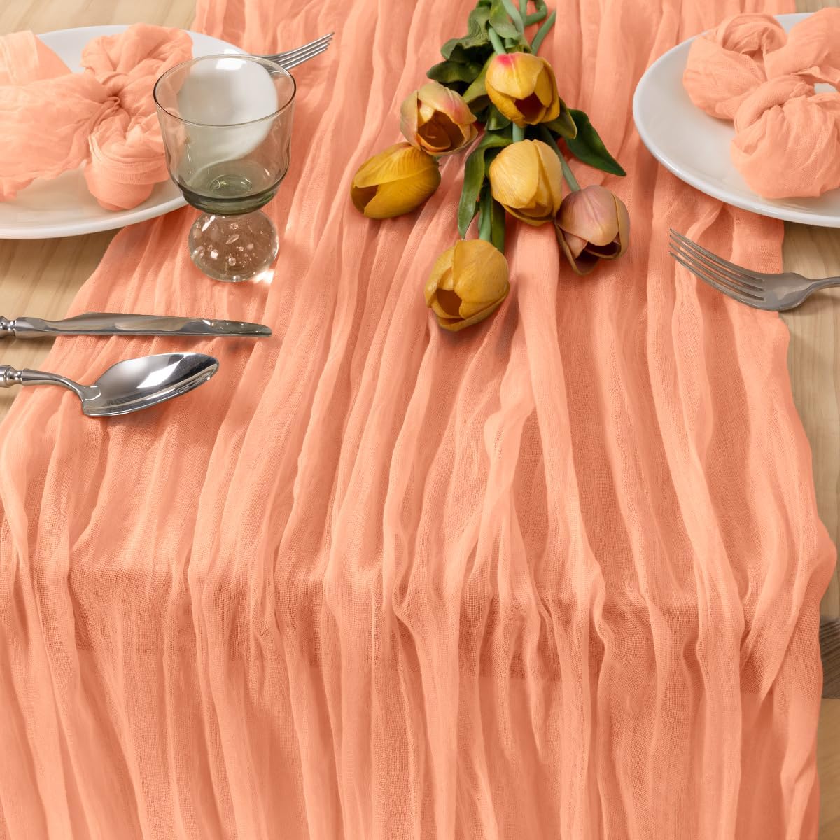 MLMC 3 Pack Peach Cheesecloth Table Runner 10ft Rustic Gauze Cheese Cloth Table Runner 35x120 Inches for Fall Wedding Bridal Baby Shower Party Decor
