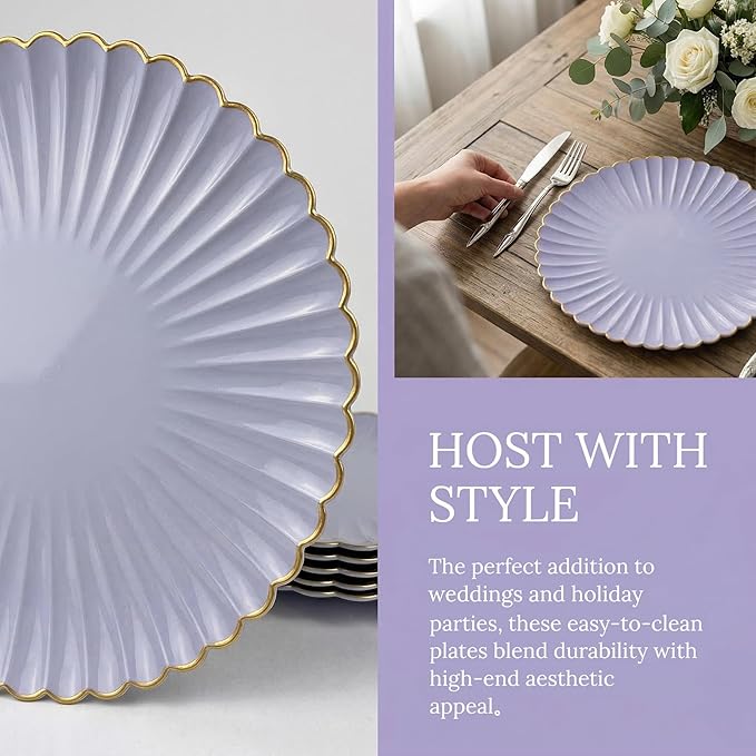 Grey Glossy Shagreen Charger Plates, 13 Inch Plastic Round Dinner Charger Plates for Wedding Party, Tabletop Decor. (Set of 6)