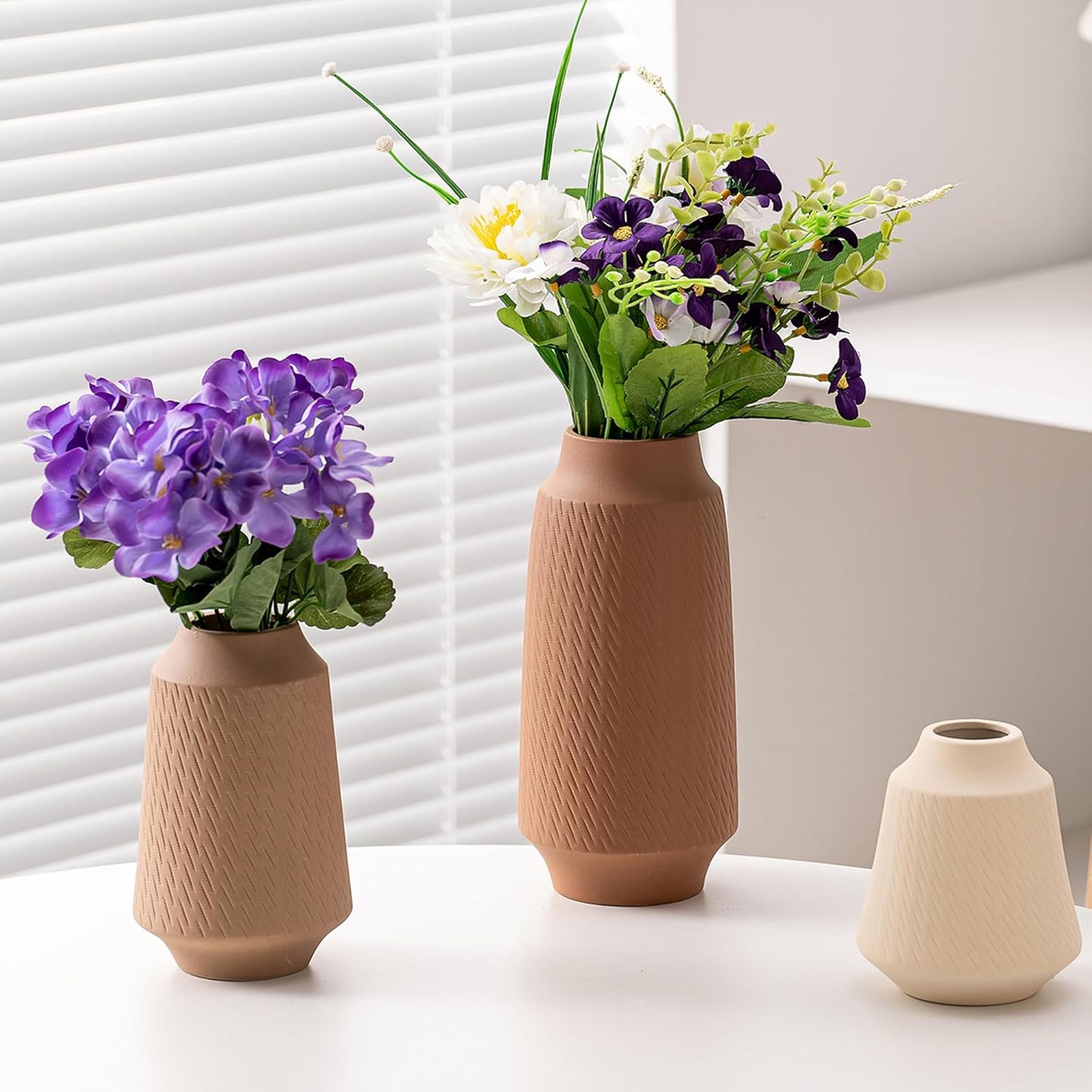 Ceramic Vase Set of 3, Wide Mouth Small Flower 9” Tall Vase Modern for Christmas Home Decor Table Centerpiece Farmhouse Decorative Colorful