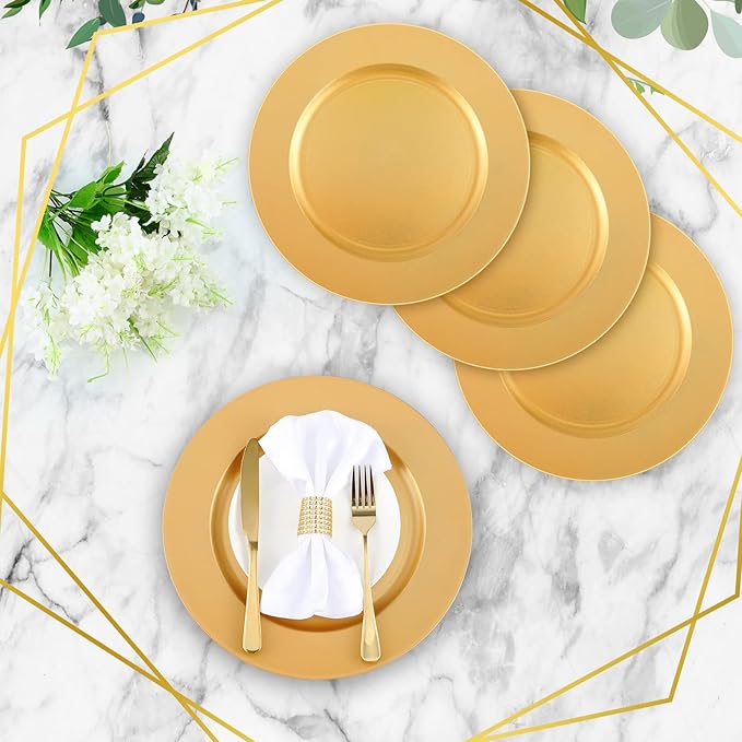 Tanlade 12 Pcs 13 Inch Charger Plates Bulk Round Wedding Chargers Plastic Dinner Plates for Table Setting Wedding Party Decoration (Gold)