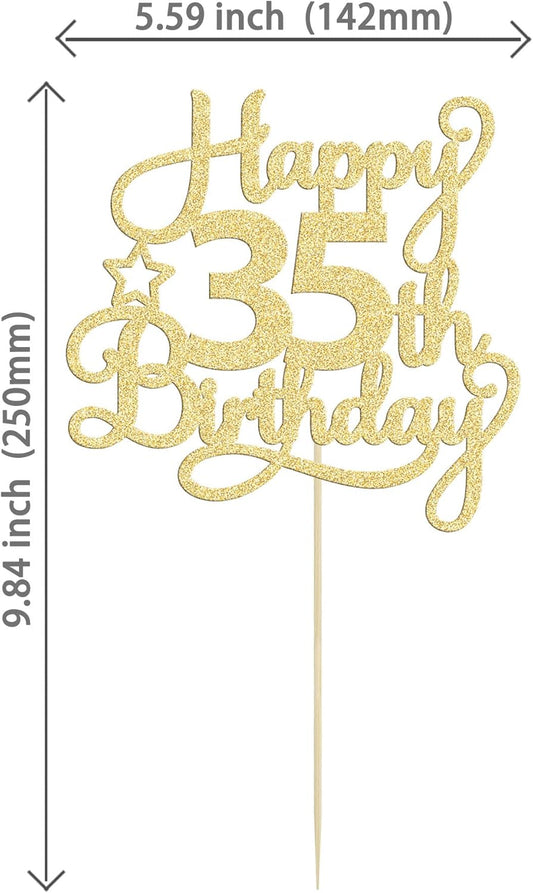 1 Pack Happy 35th Birthday Cake Topper Gold Glitter 35 & Fabulous Cheers to 35 Years Old Birthday Cake Pick for Celebrating 35th Birthday Anniversary Party Cake Decorations Supplies