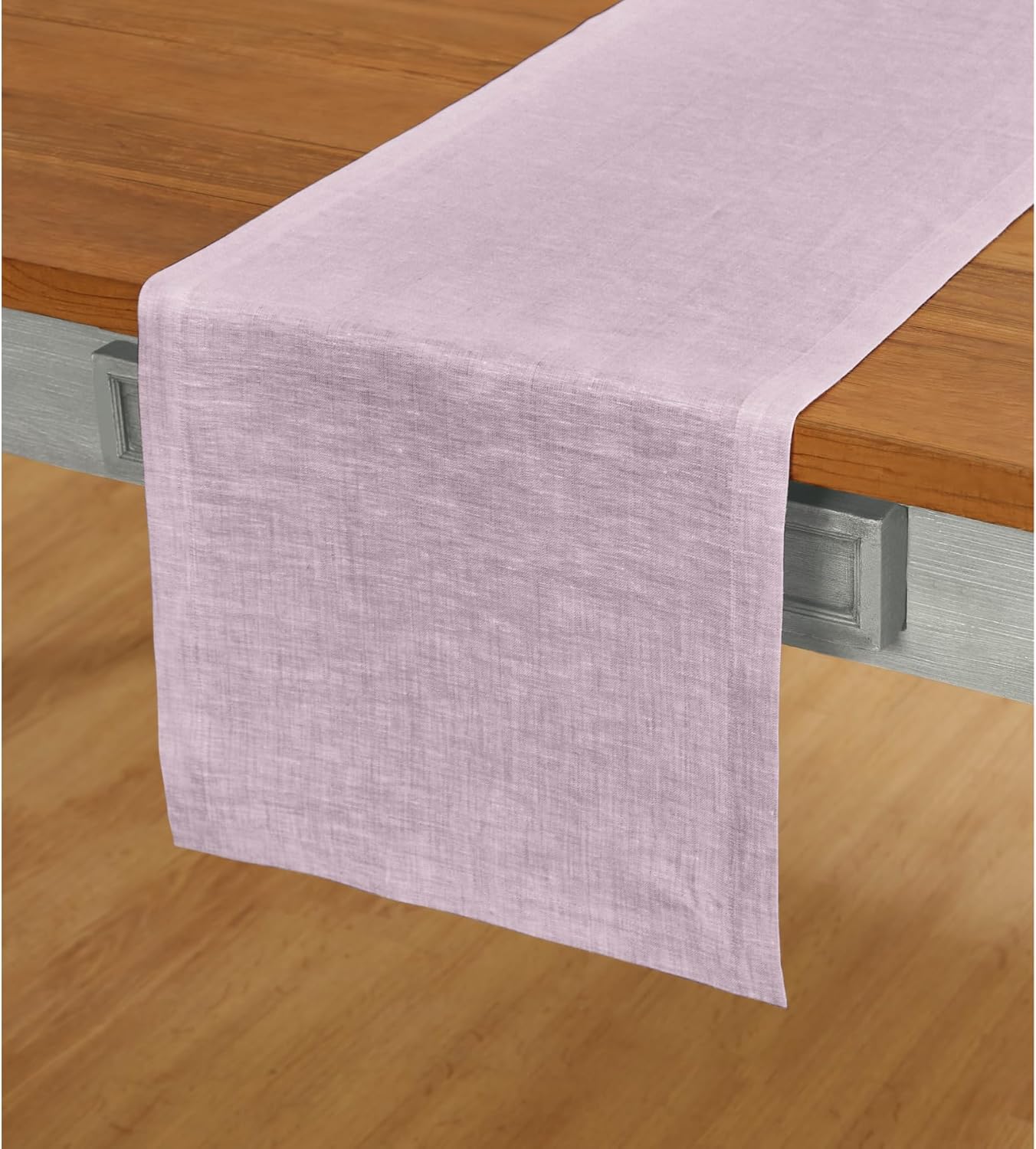 Solino Home Linen Small Table Runner 48 Inches - Athena, 100% Pure Linen Chambray Lavender Table Runner 14 x 48 Inch Ideal for Dresser and Coffee Tables - Thanksgiving, Holiday