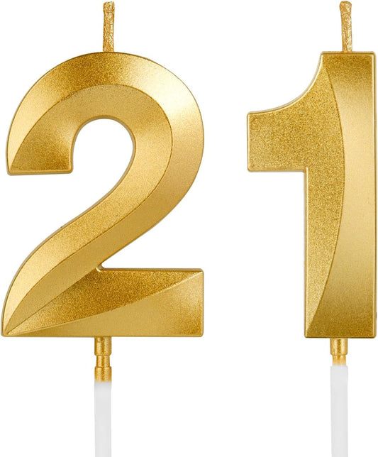 Birthday Candles, 1.96 Inch Number 21 Happy Birthday Candles, Number Candles Decoration for Birthday Party and Anniversary Celebration(Champagne Gold)
