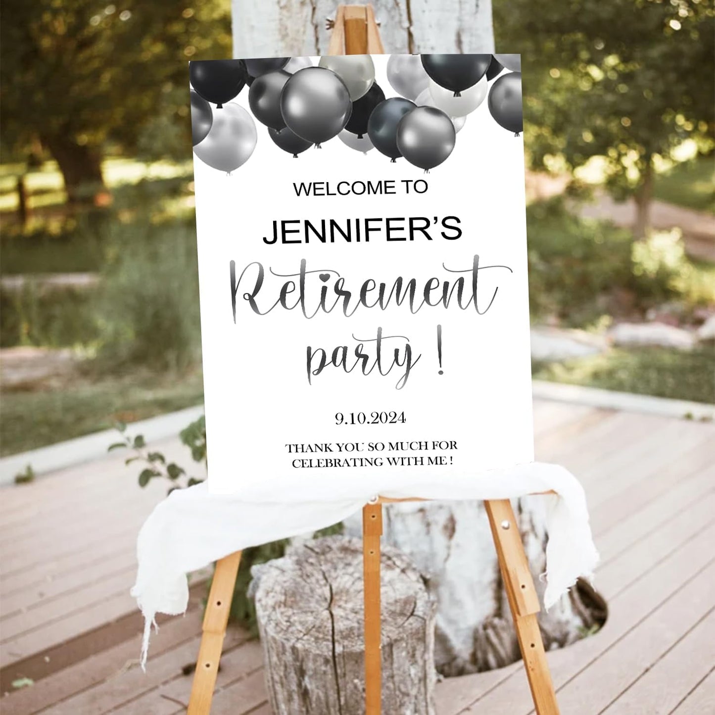 Retirement Party Welcome Sign, Elegant Blue White Black Silver Balloons Work Retire Welcome, Personalized Retirement Celebration Welcome Sign, Retirement Party Sign