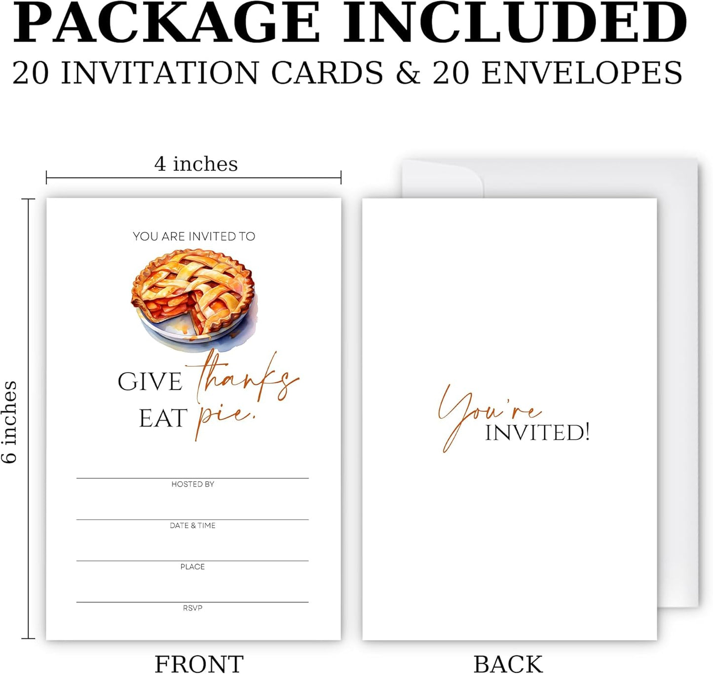 Thanksgiving Invitations - Eat Pie Design Card with Envelopes And RSVP Cards - You're Invited 20Pcs Fill In Friendsgiving Invitations Cards For Family & Friends(4 x 6 Inch) (032)