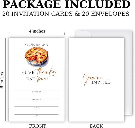 Thanksgiving Invitations - Eat Pie Design Card with Envelopes And RSVP Cards - You're Invited 20Pcs Fill In Friendsgiving Invitations Cards For Family & Friends(4 x 6 Inch) (032)