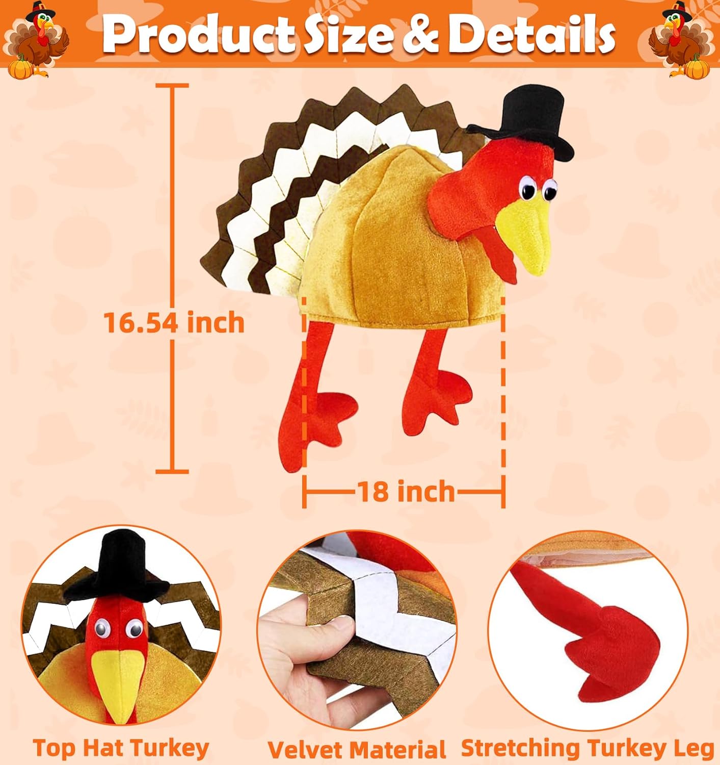TURNMEON 2 Pack Thanksgiving Turkey Hats, Turkey Novelty Costume Hats, Thanksgiving Party Dress up Accessories Hat