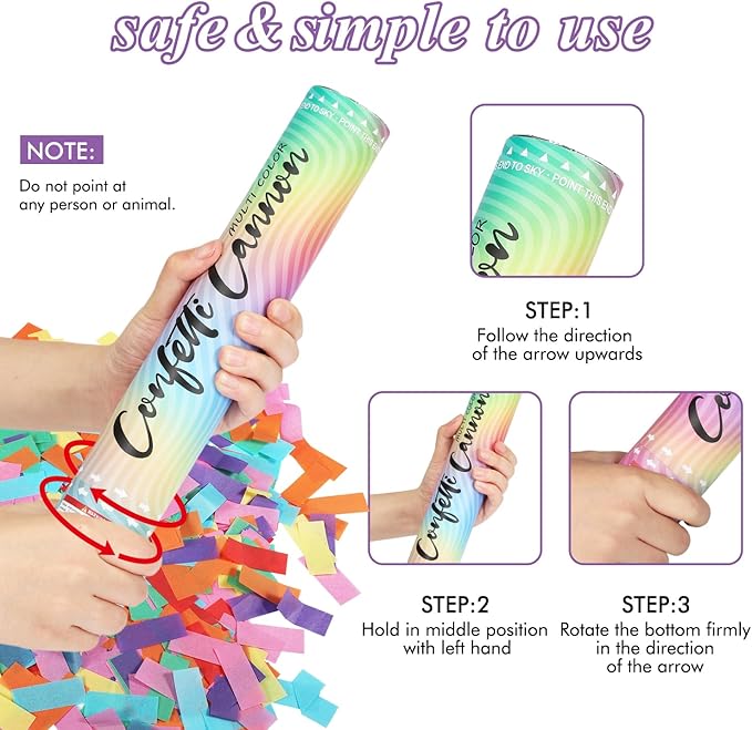 Confetti Poppers, 6 Pack Biodegradable Confetti Cannon - 12 Inch Multicolor Party Poppers Shooters for New Year Birthday Wedding Christmas Graduation