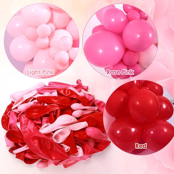Winrayk 150Pcs Valentine's Day Balloon Garland Arch Kit Pink Red Rose Red Balloons 18" 10" 5" for Women Girls Valentine's Day Mother's Day Wedding Engagement Anniversary Party Decoration Supplies