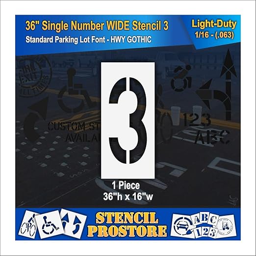 Pavement Stencils - 36 inch Single Number Stencil (Wide) - 3-36" x 16" x 1/16" (63 mil) - Light-Duty