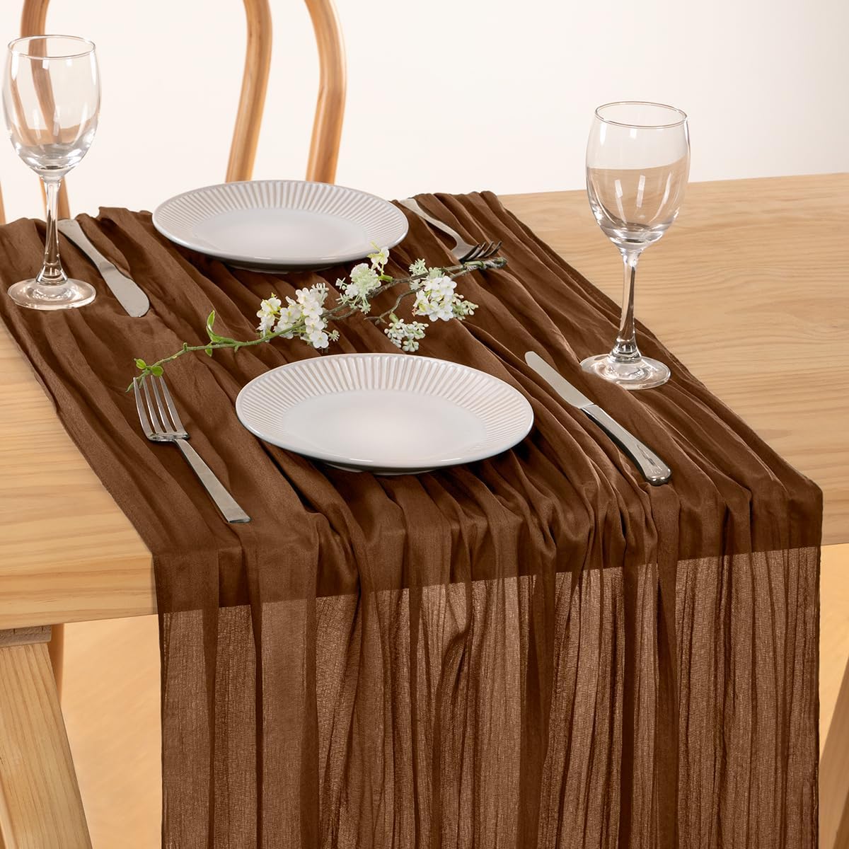 MLMC 3 Pack Brown Table Runner 10ft Boho Rustic Gauze Coffee Cheesecloth Table Runner Neutral Fall Decor 35x120 Inches for Fall Wedding Bridal Shower Reception Party Decor