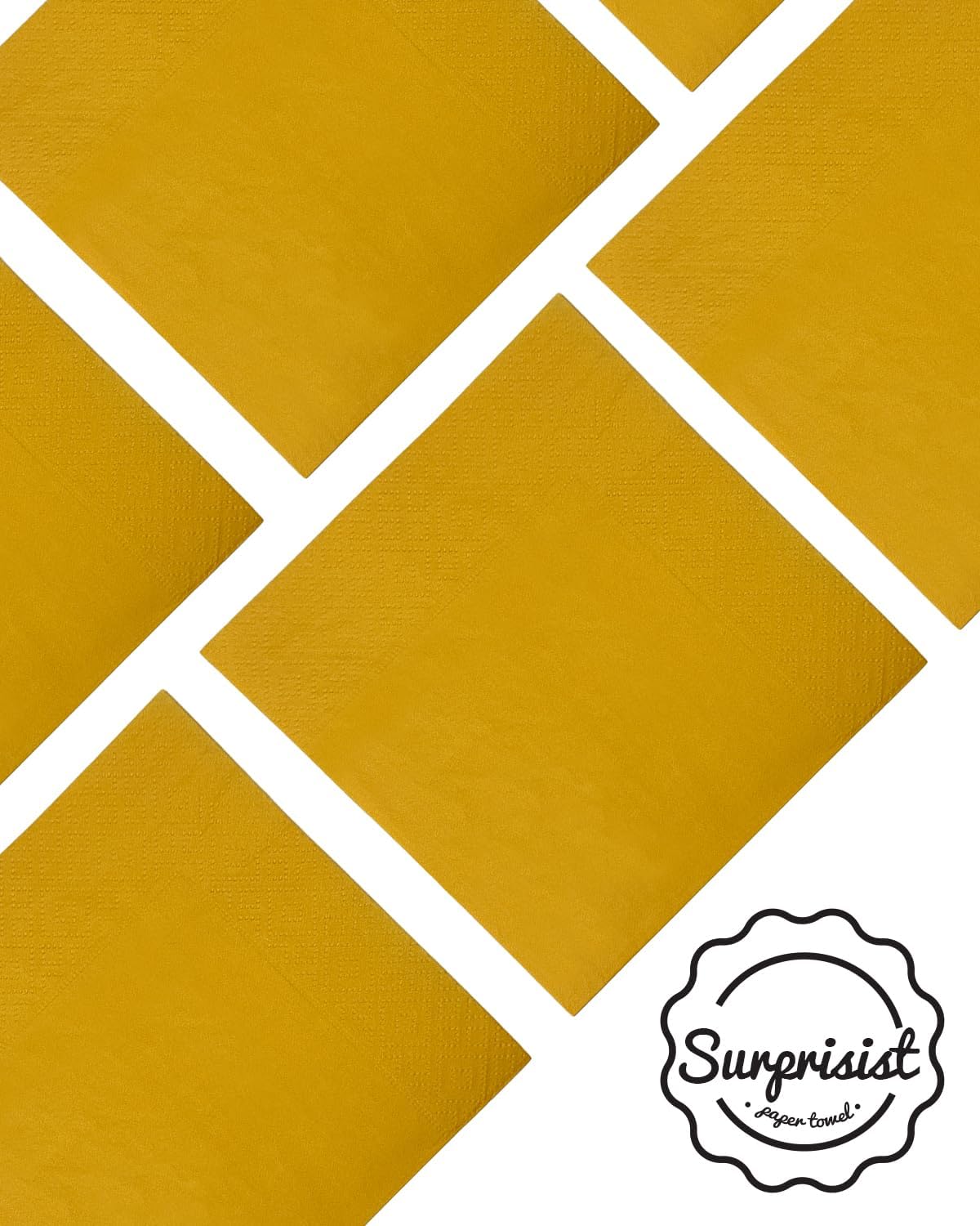 Ginger Yellow Cocktail Napkins 5 * 5inch disposable Beverage Napkin paper for Cocktail, Wedding, Dinner，Birthday Party Dessert Wine Paper Napkins（ 120 Count）