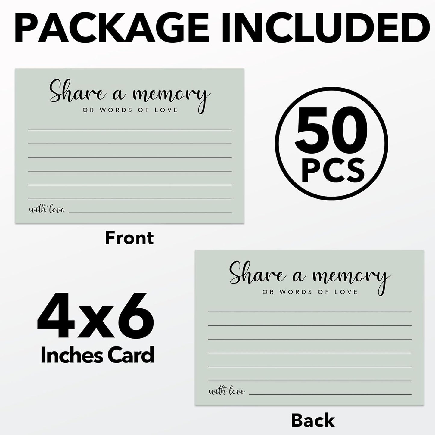 Share a Memory Cards for Celebration of Life, Graduation, Retirement, Birthdays, Guest Book Ideas, Funeral Sign In Book For Memorial Service, 4x6 Inches Set of 50 Pcs(Celadon Green) -A09