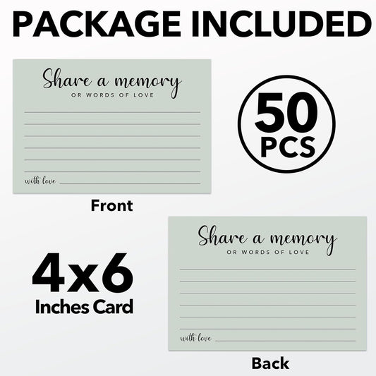 Share a Memory Cards for Celebration of Life, Graduation, Retirement, Birthdays, Guest Book Ideas, Funeral Sign In Book For Memorial Service, 4x6 Inches Set of 50 Pcs(Celadon Green) -A09