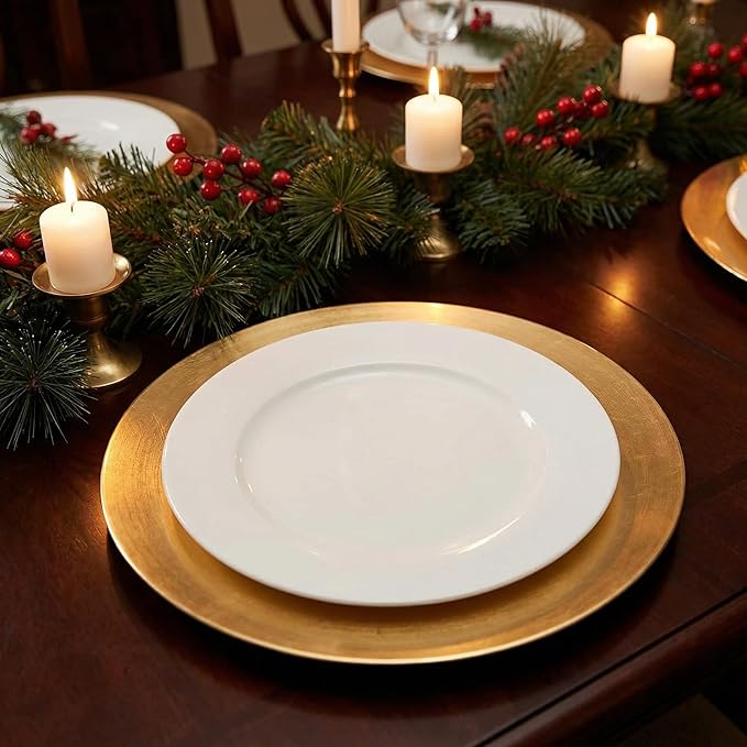 13inch Round Plastic Charger Plates Set of 8,Gold Charger for Dinner Plates,Decorative plates for Wedding,Party,Event Tabletop. (Metallic foil Gold)